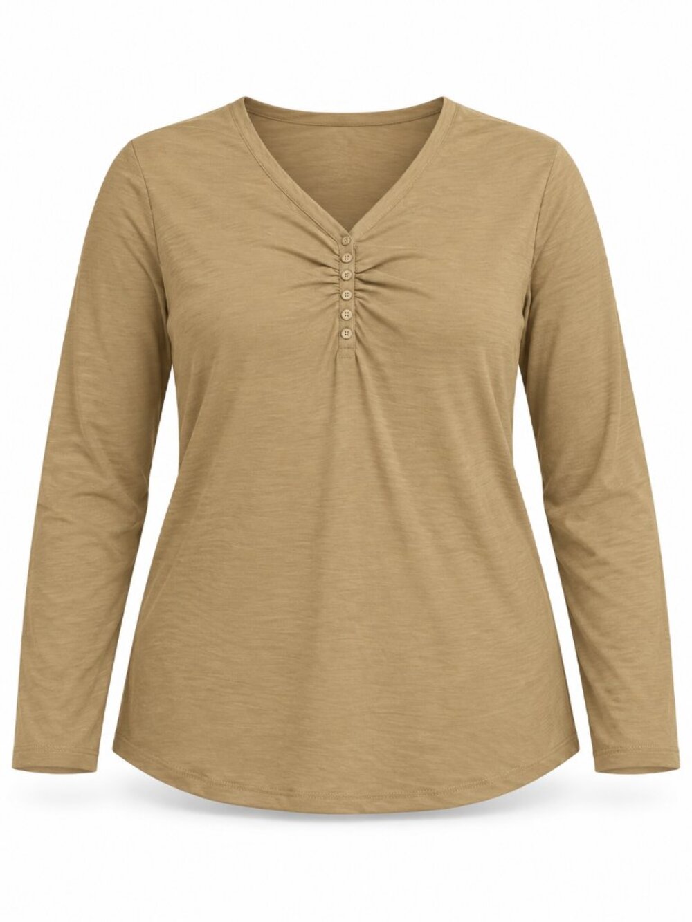 Katie’s Kloset Tan Long Sleeve Henley Top XL NWT